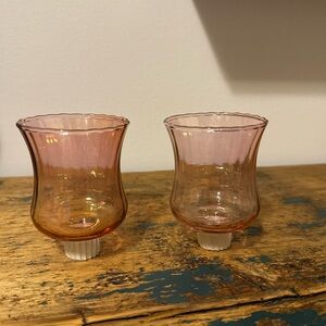Set of Two Pink Glass Peg Candle Holders